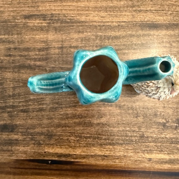 Teal Cactus Ceramic Vase - Picture 3 of 7